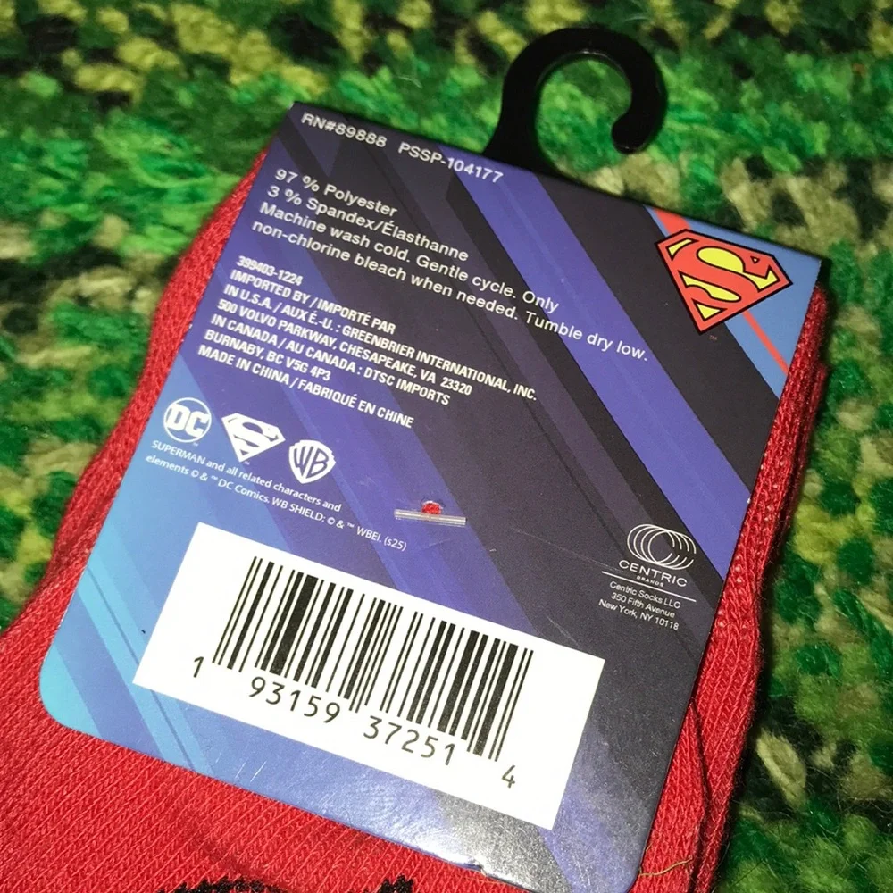 DC Comics Superman Red Crew Socks with Yellow Logo Accents